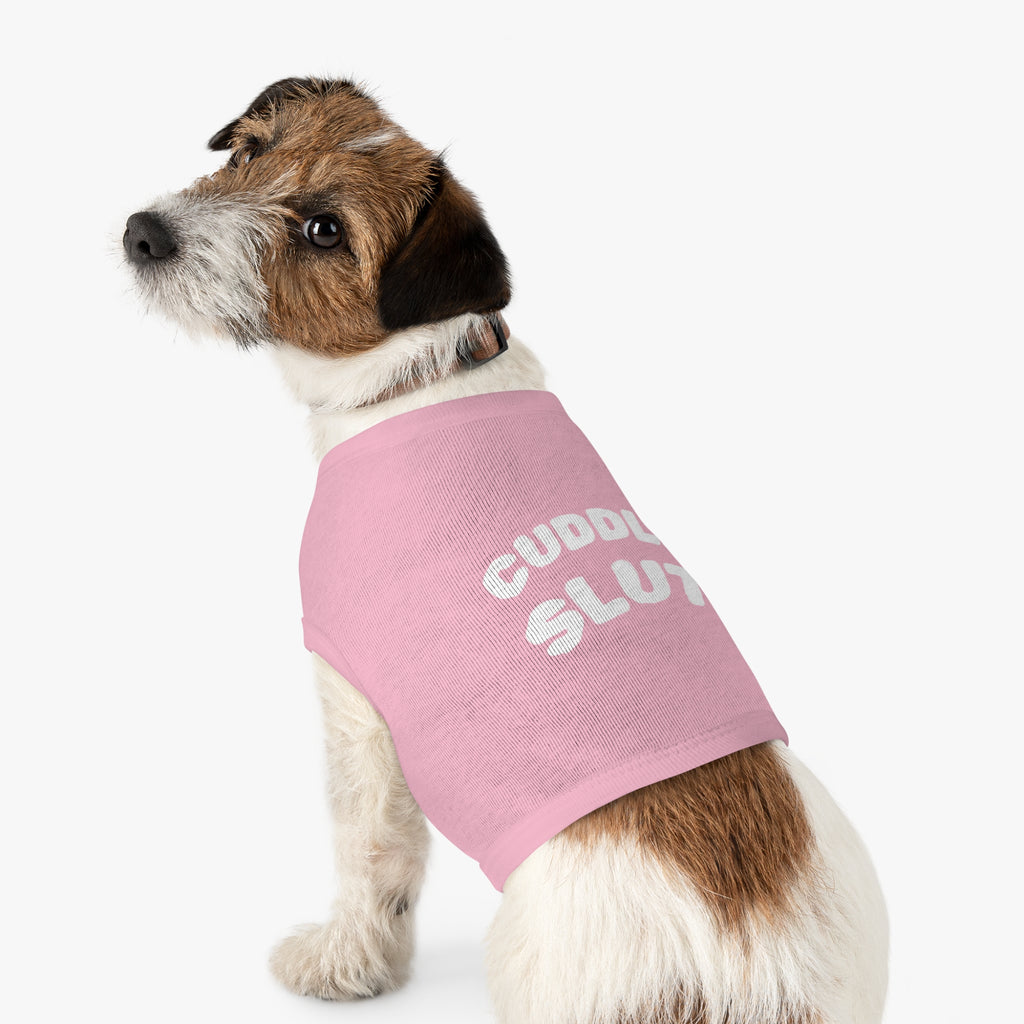 Pet Tank Top — "Cuddle Slut" Funny Dog Shirt, Soft Black Puppy Tee for Cuddly Pets