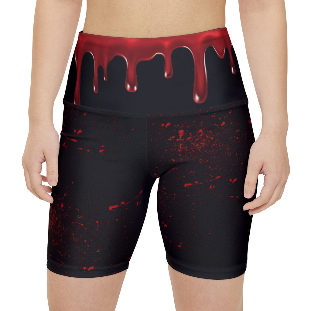 Red Drip Cycling Shorts — Women's Gothic Workout Biker Shorts