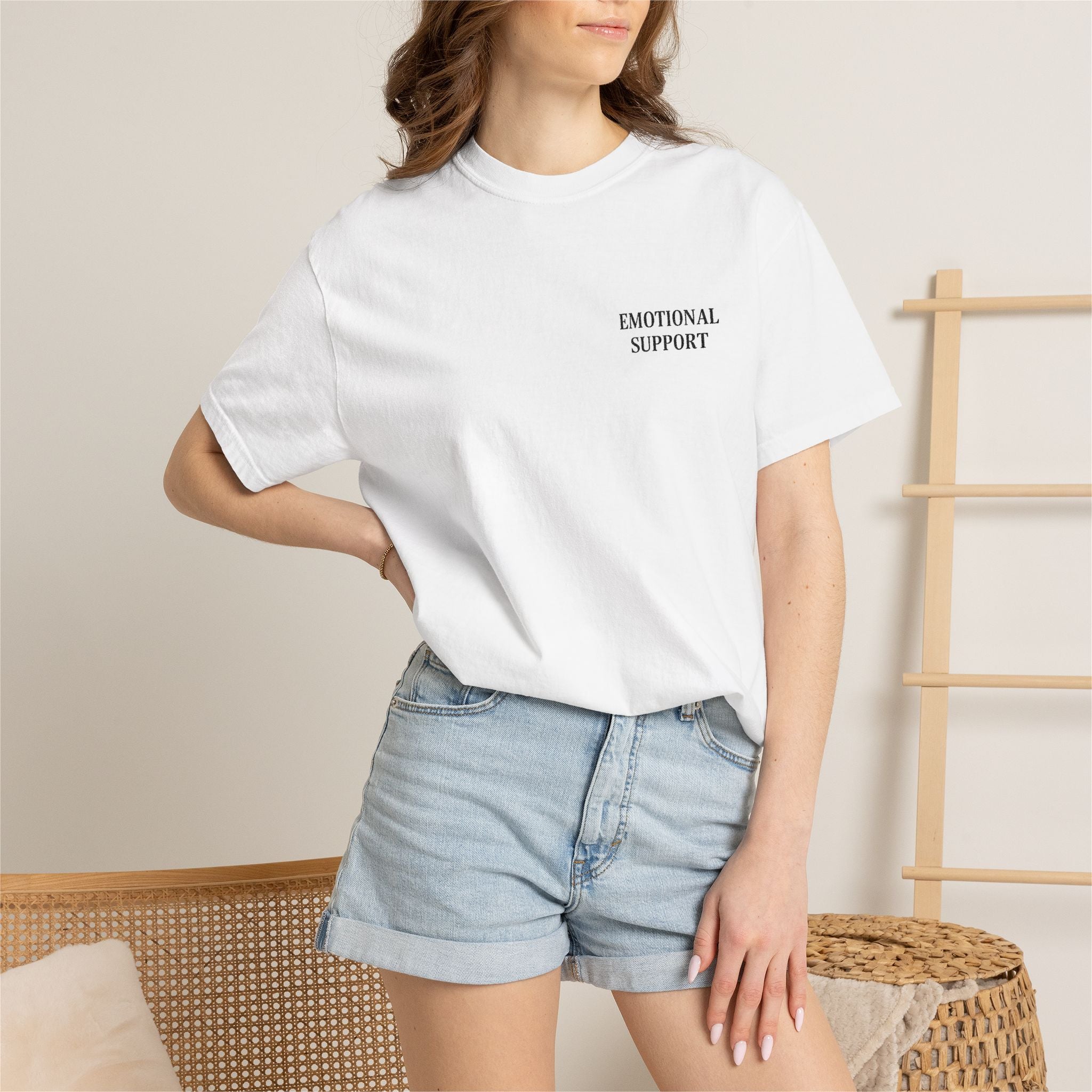 Emotional Support T-Shirt — Minimal Chest Text Tee
