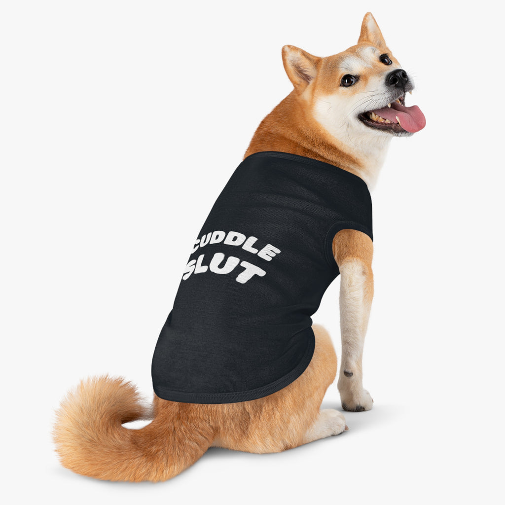 Pet Tank Top — "Cuddle Slut" Funny Dog Shirt, Soft Black Puppy Tee for Cuddly Pets