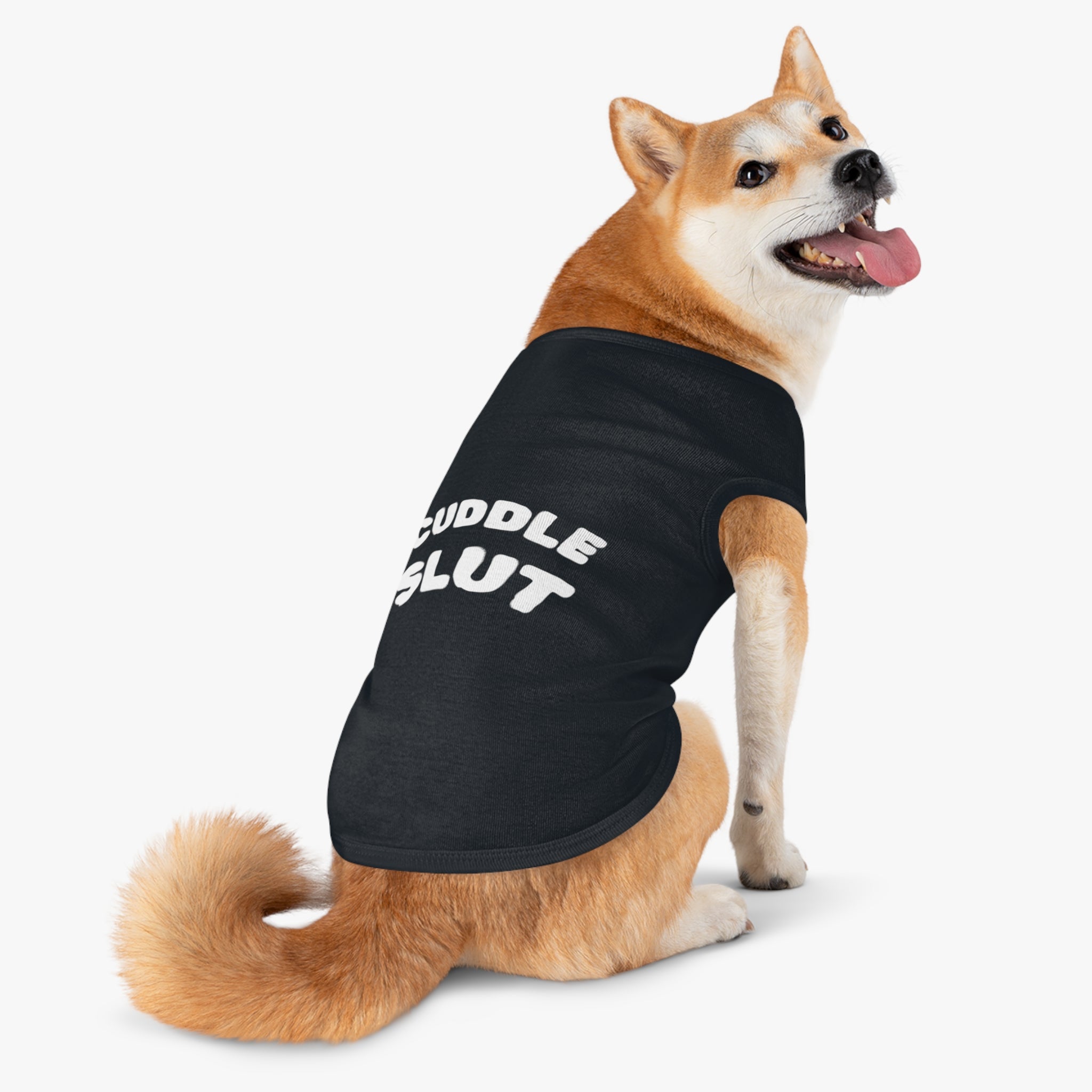 Pet Tank Top — "Cuddle Slut" Funny Dog Shirt, Soft Black Puppy Tee for Cuddly Pets